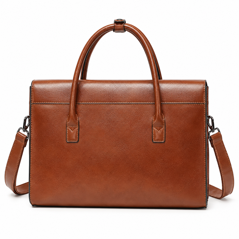 Classic Cognac Leather Briefcase With Strap-2