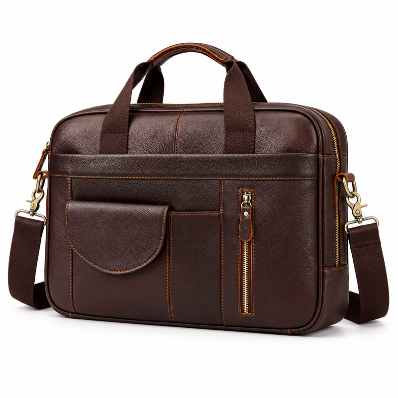 Classic Dark Brown Leather Business Briefcase-3