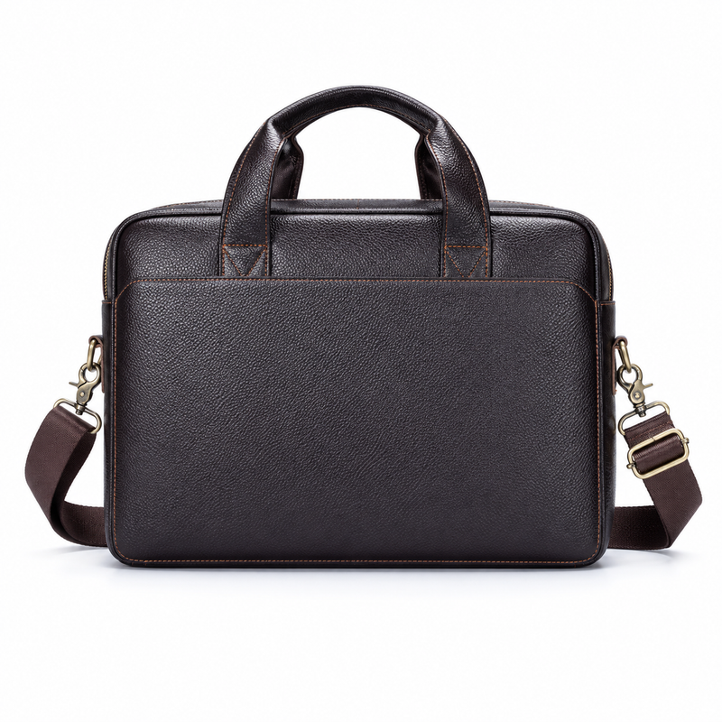 Classic Leather Briefcase With Shoulder Strap-2