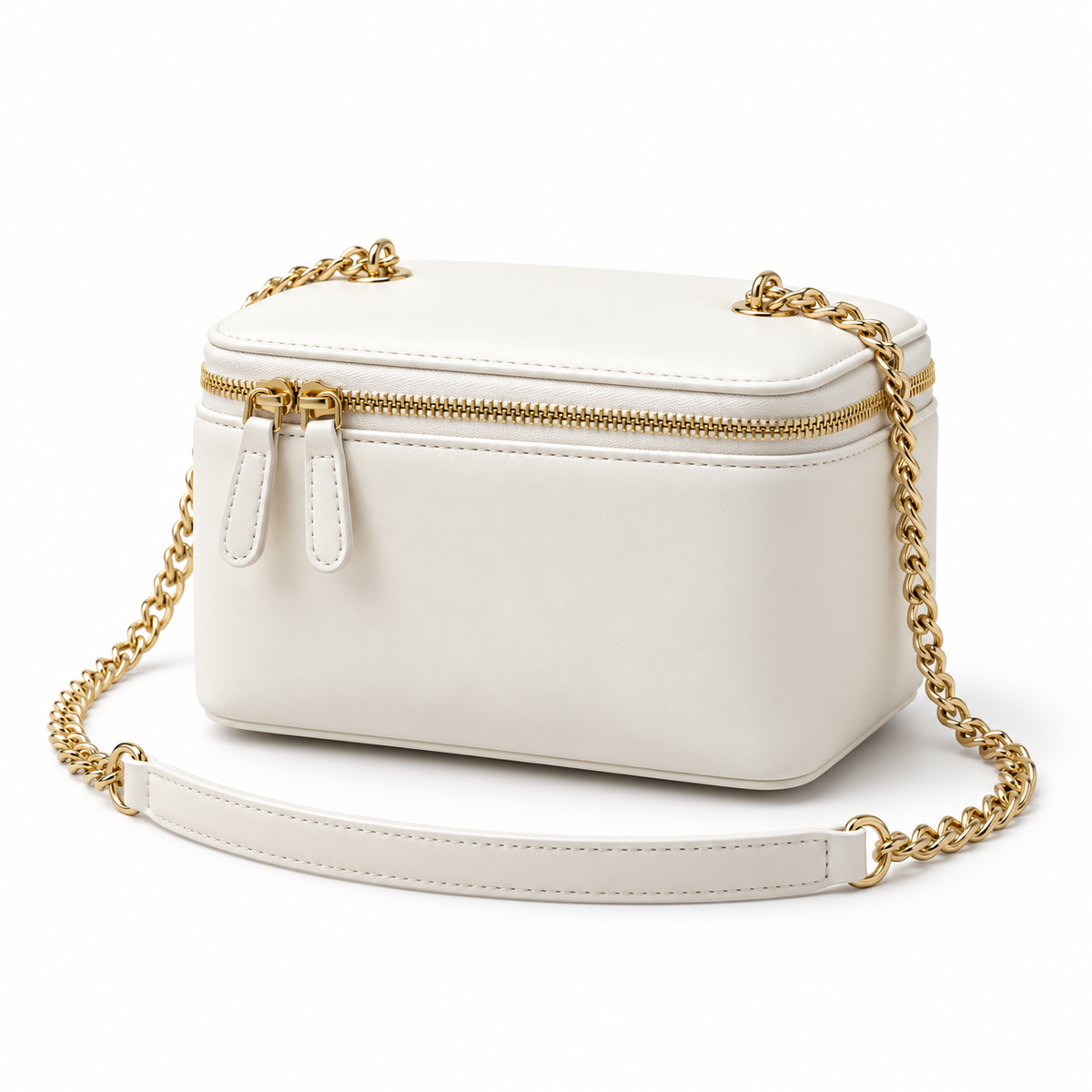 Ivory Vegan Leather Chain Crossbody Bag-2