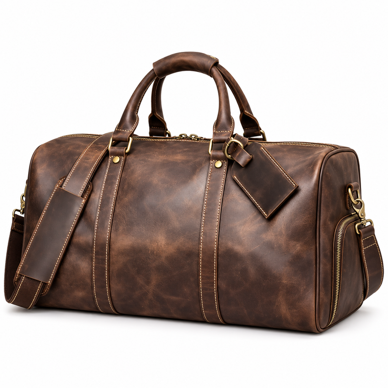 Vintage Dark Brown Leather Duffel Bag-3