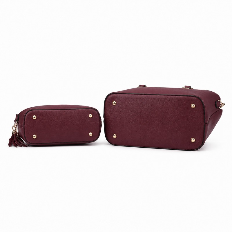 Burgundy Two-Piece Gold Hardware Handbag Set-3
