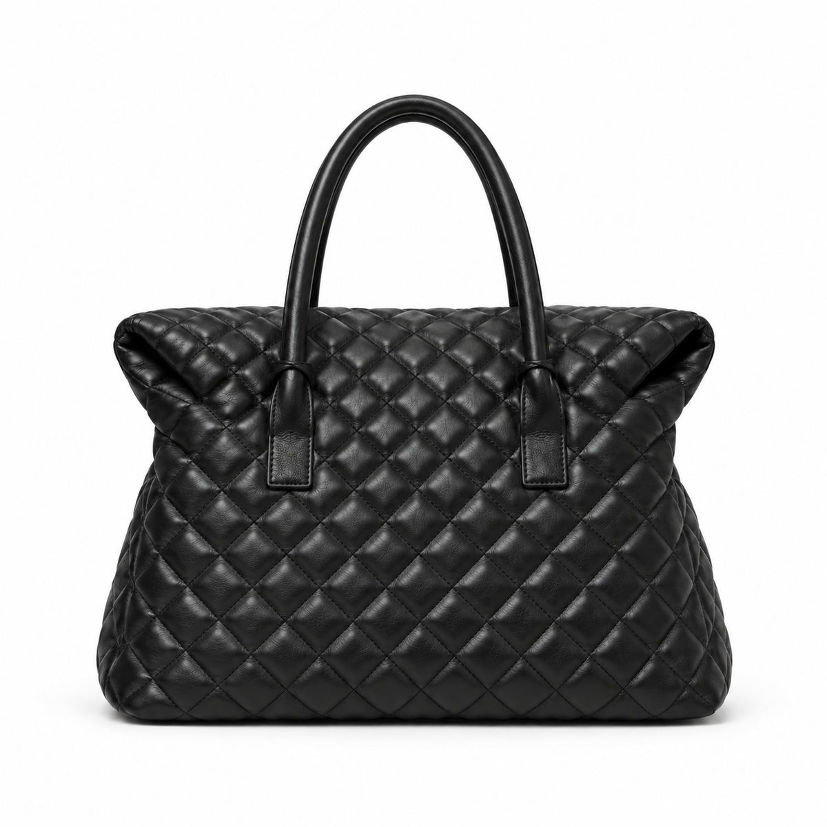 Black Quilted Oversized Tote Handbag-3