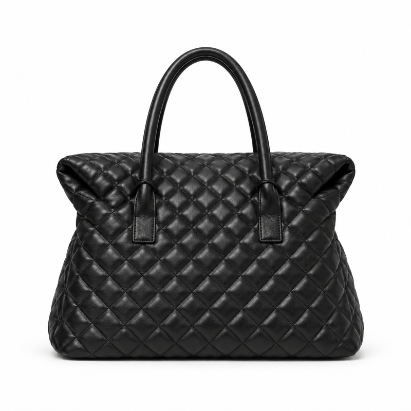 Black Quilted Oversized Tote Handbag-3