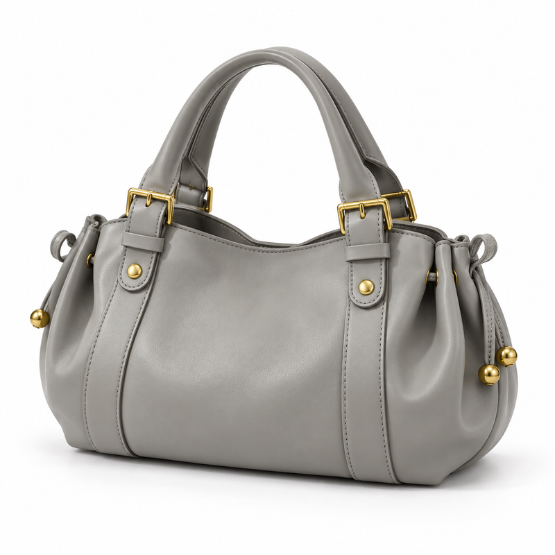 Elegant Grey Handbag With Gold Details-3