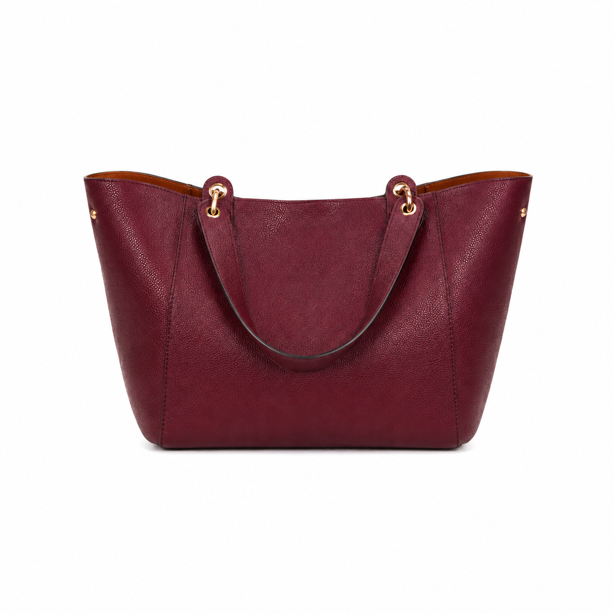 Burgundy Pebbled Leather-Style Tote Handbag-4