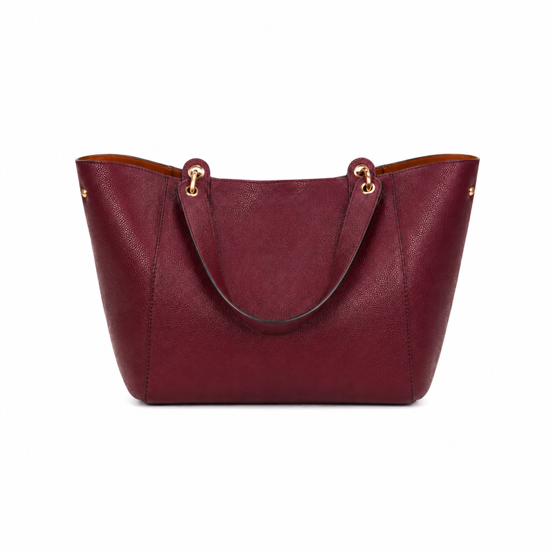 Burgundy Pebbled Leather-Style Tote Handbag-4