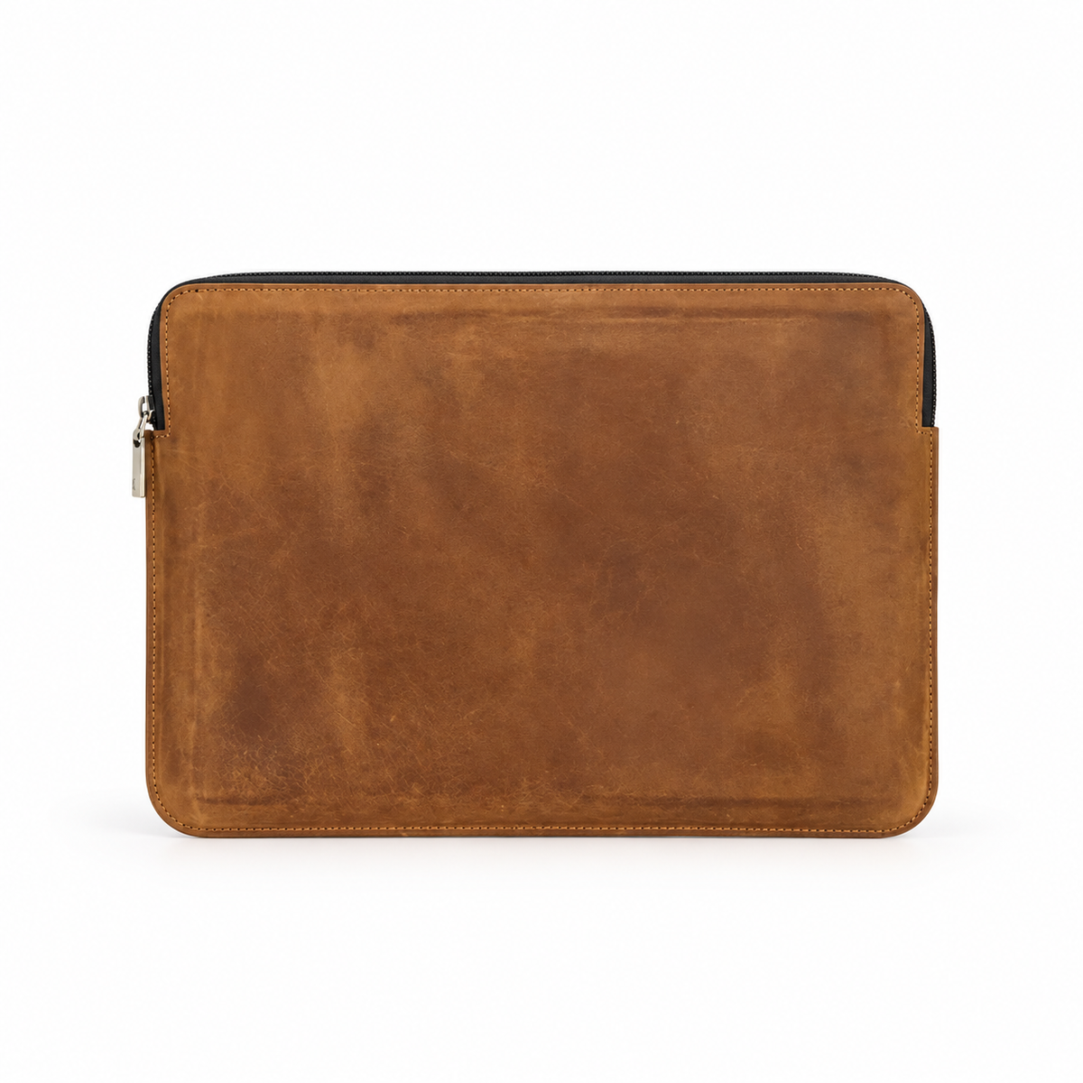 Vintage Brown Leather Zippered Laptop Bag-4