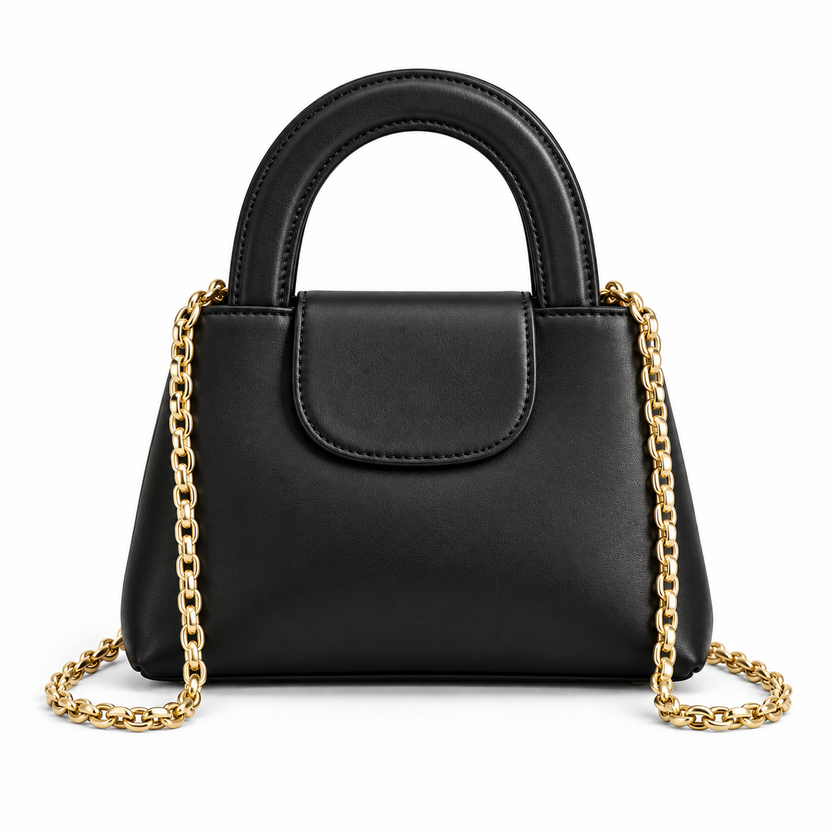 Black Vegan Leather Chain Handle Handbag-4
