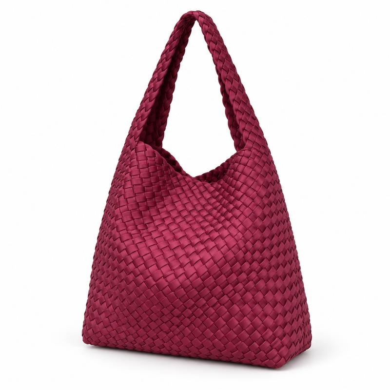 Elegant Burgundy Woven Hobo Shoulder Bag-3