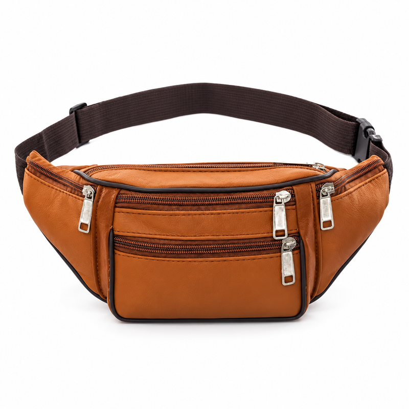 Caramel Brown Multi Pocket Waist Bag-4