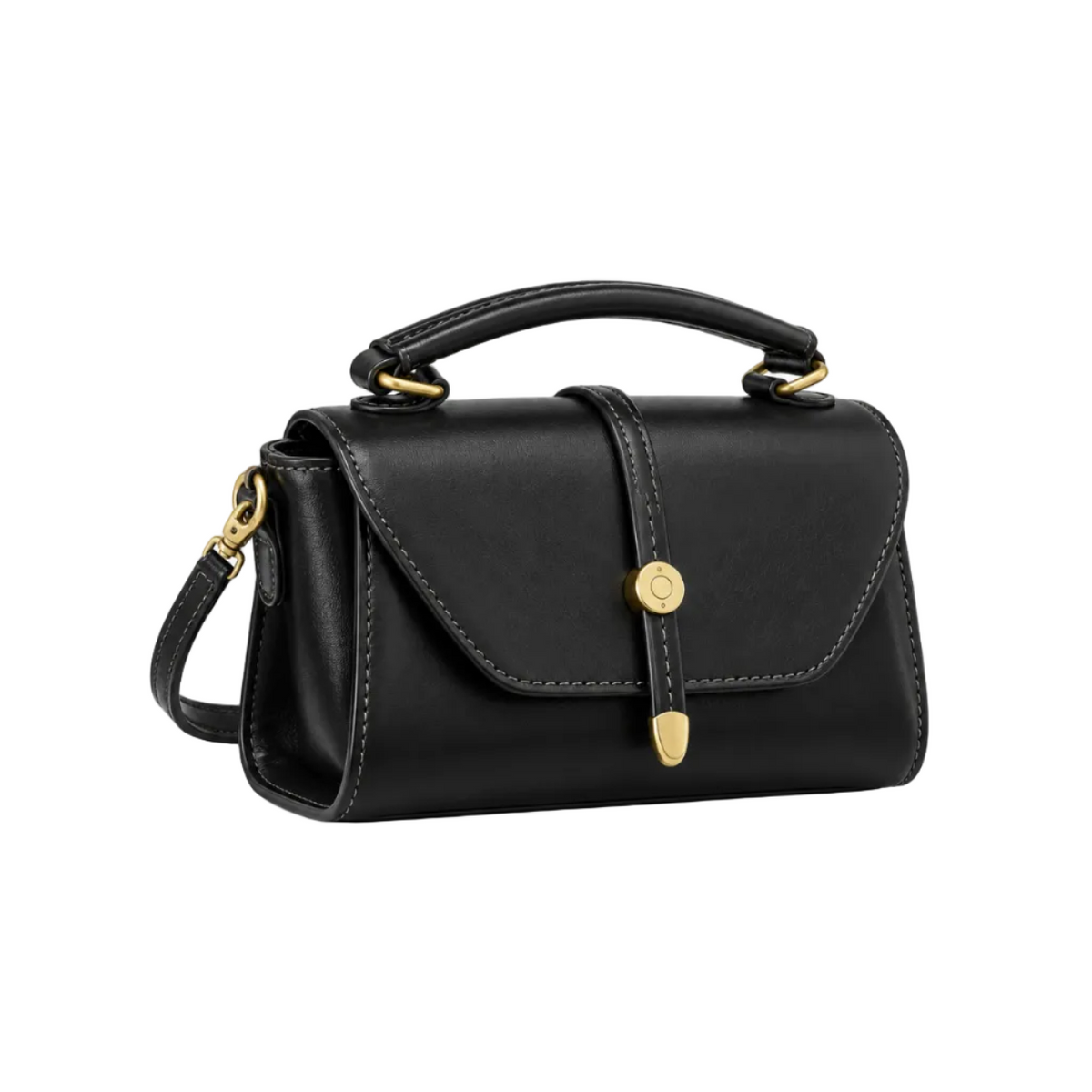 Classic Black Satchel With Gold Details