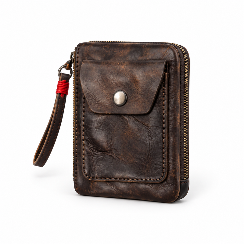 Vintage Coffee Textured Zip Around Wristlet-3