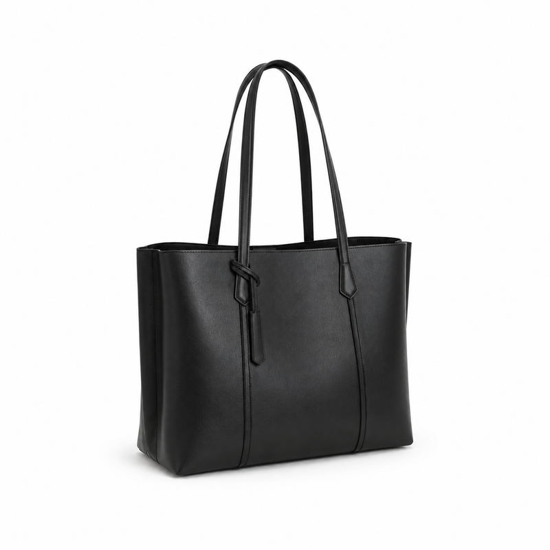 Classic Black Leather Shoulder Tote Bag-1