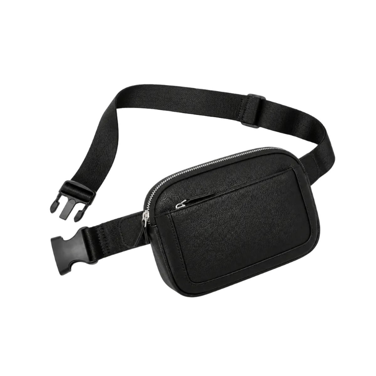 Black Textured Waist Bag With Zippers-1