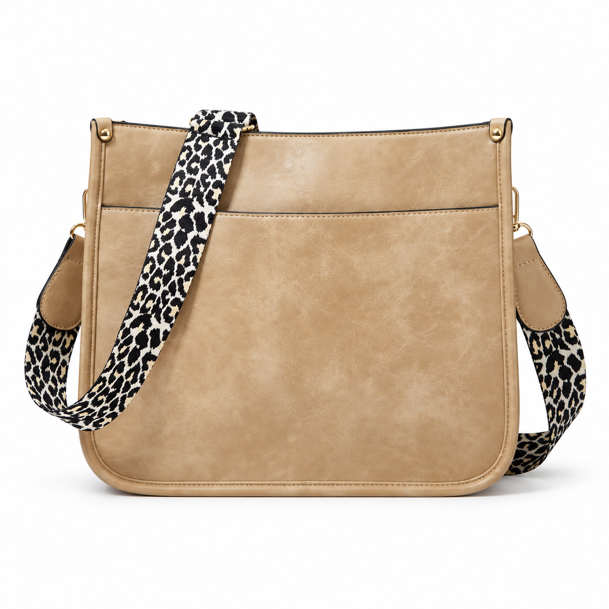 Tan Crossbody Bag With Leopard Strap-4