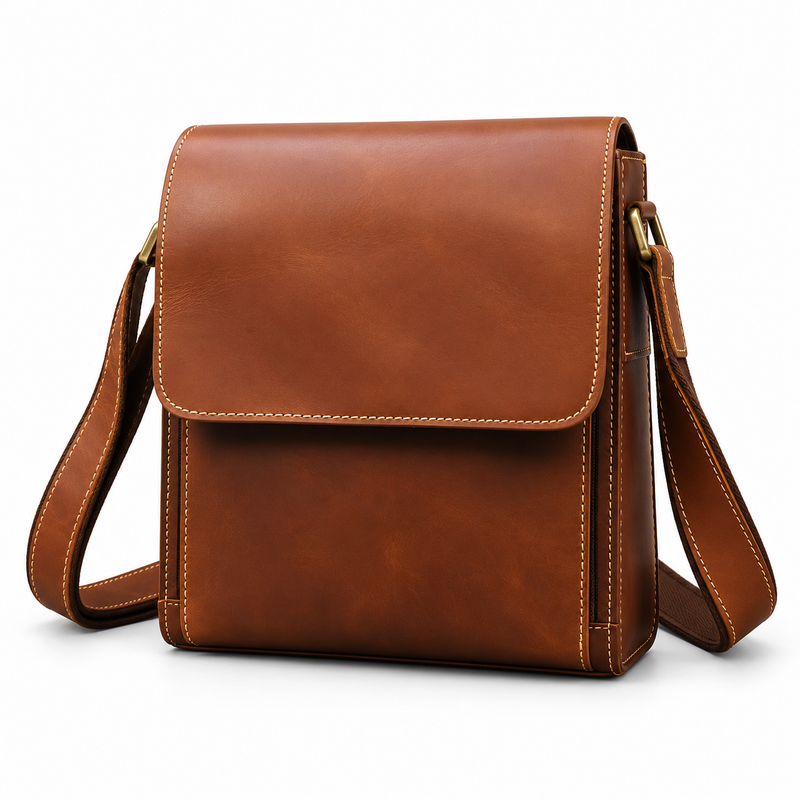 Classic Brown Leather Crossbody Messenger Bag-4