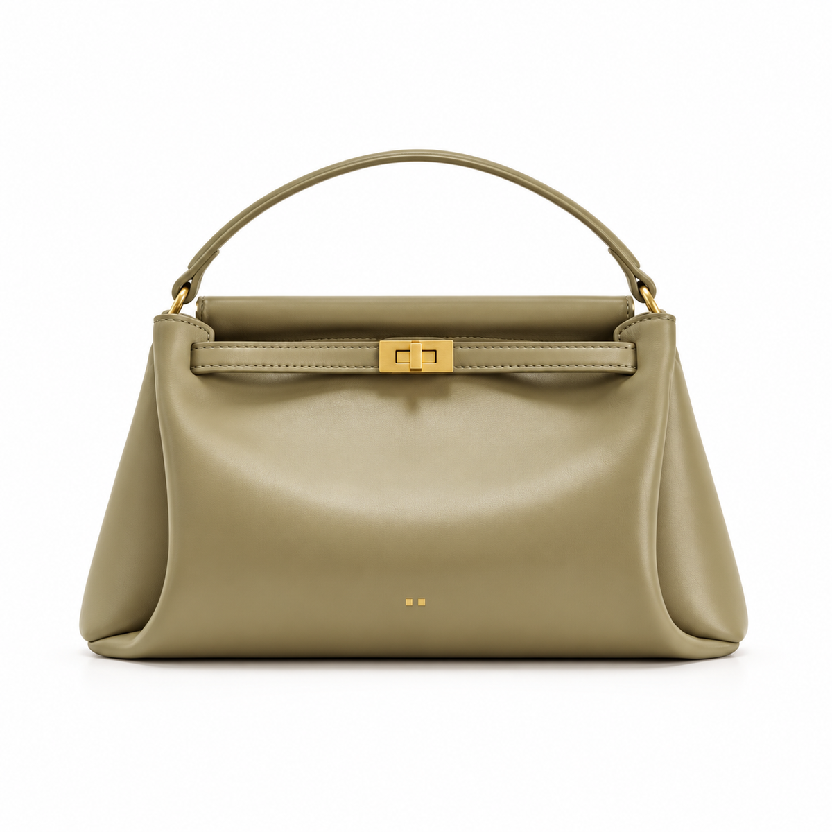 Elegant Olive Khaki Turnlock Satchel Bag-4