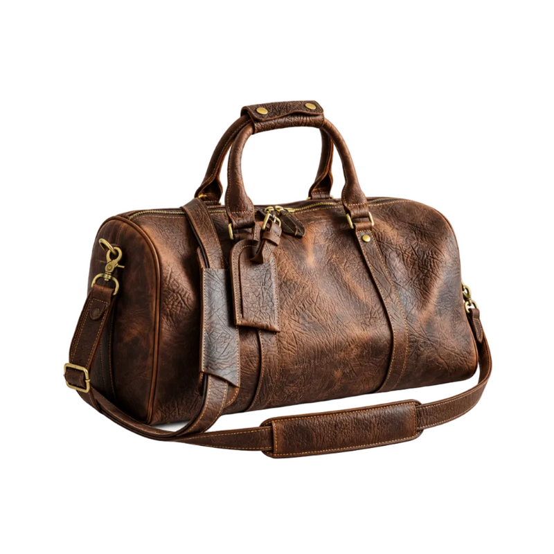 Vintage Brown Textured Leather Duffel Bag-1