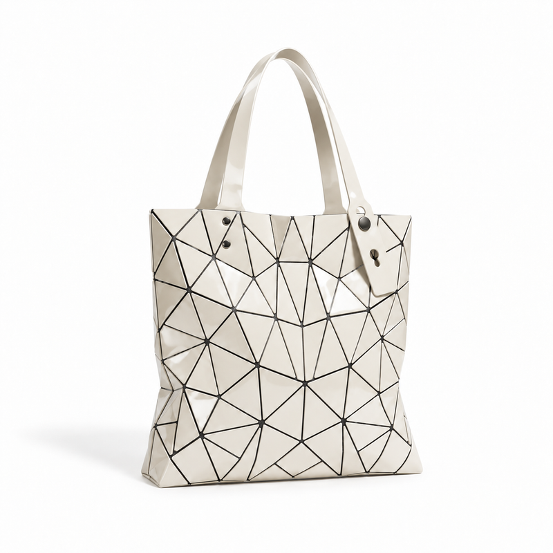 Ivory Geometric Glossy Structured Tote Bag-1