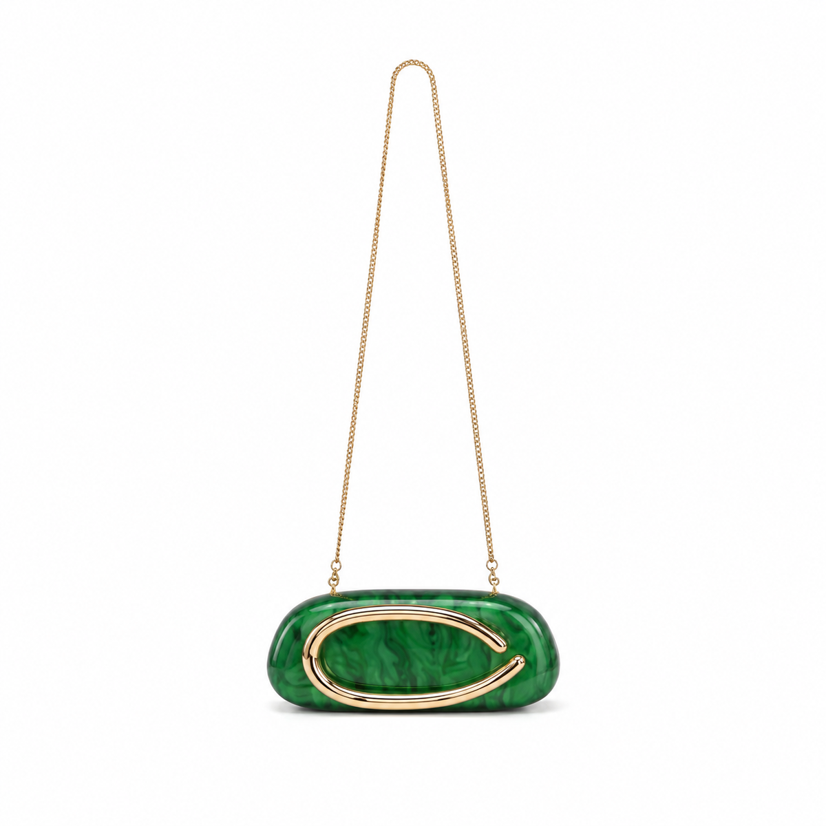 Green Marbled Acrylic Chain Clutch Bag-4