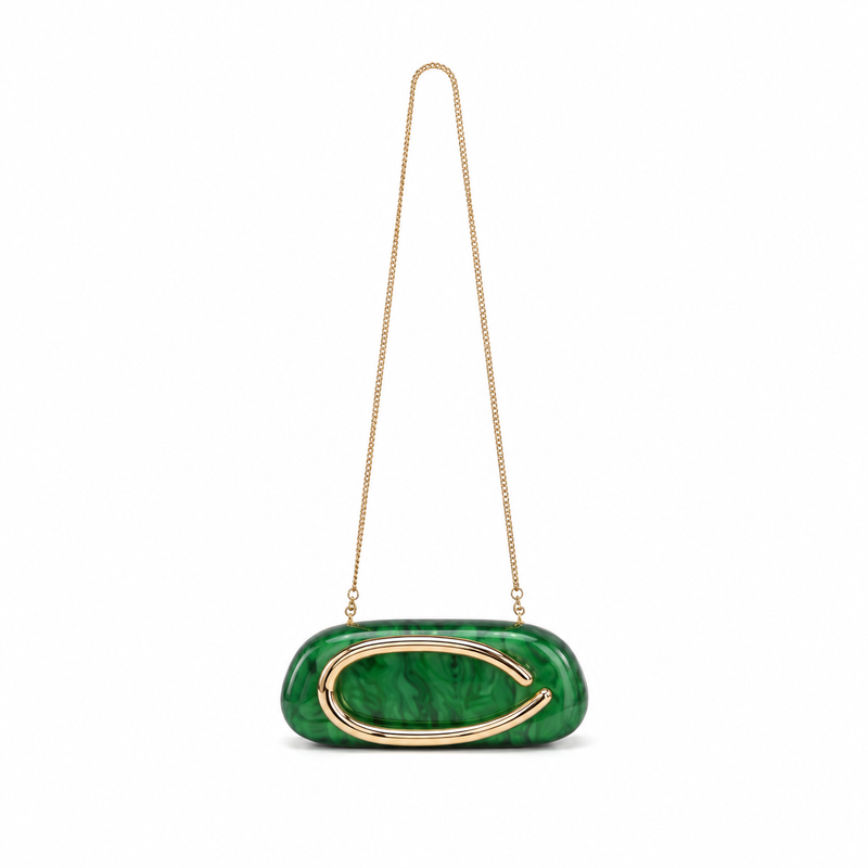 Green Marbled Acrylic Chain Clutch Bag-4