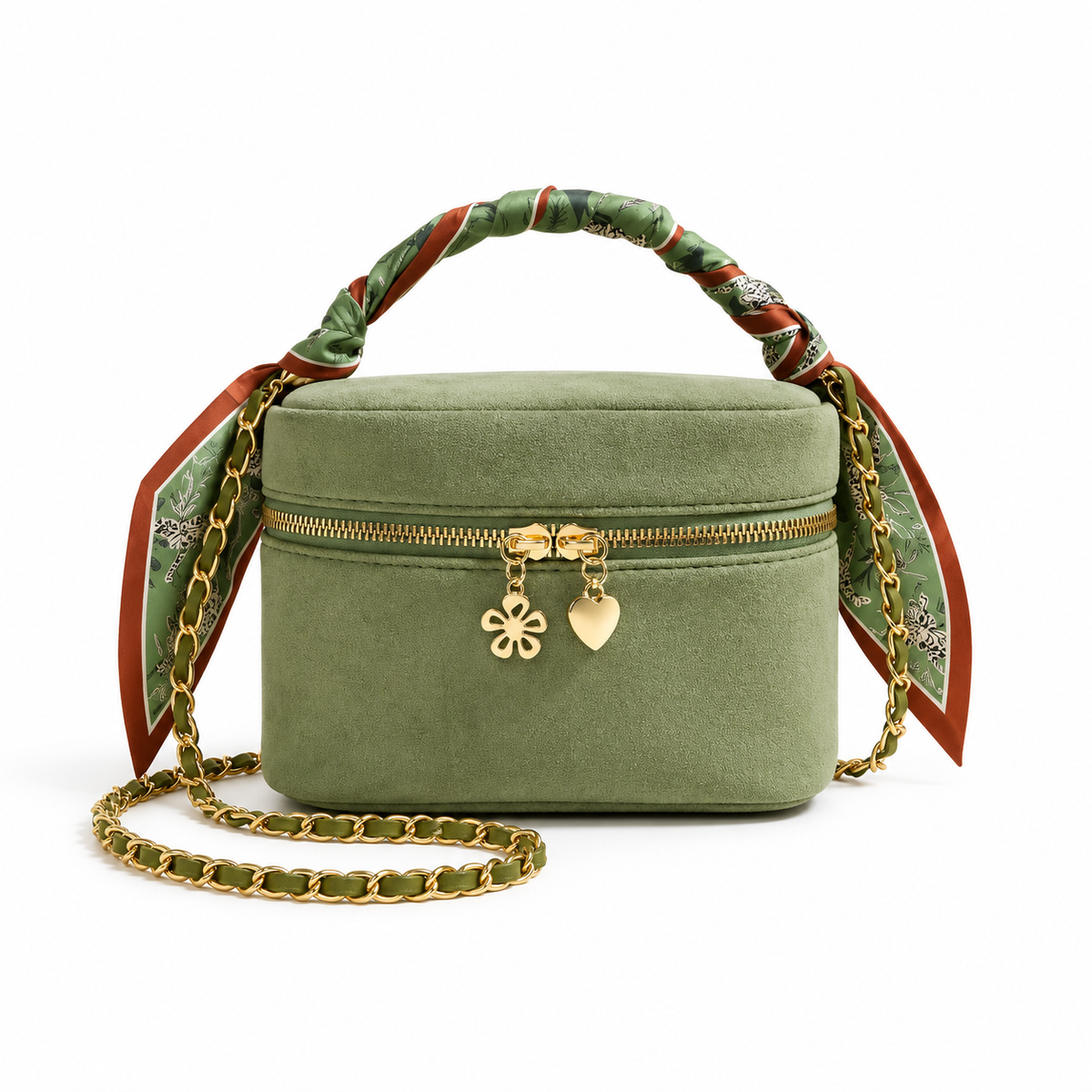 Olive Green Crossbody Bag With Scarf-2
