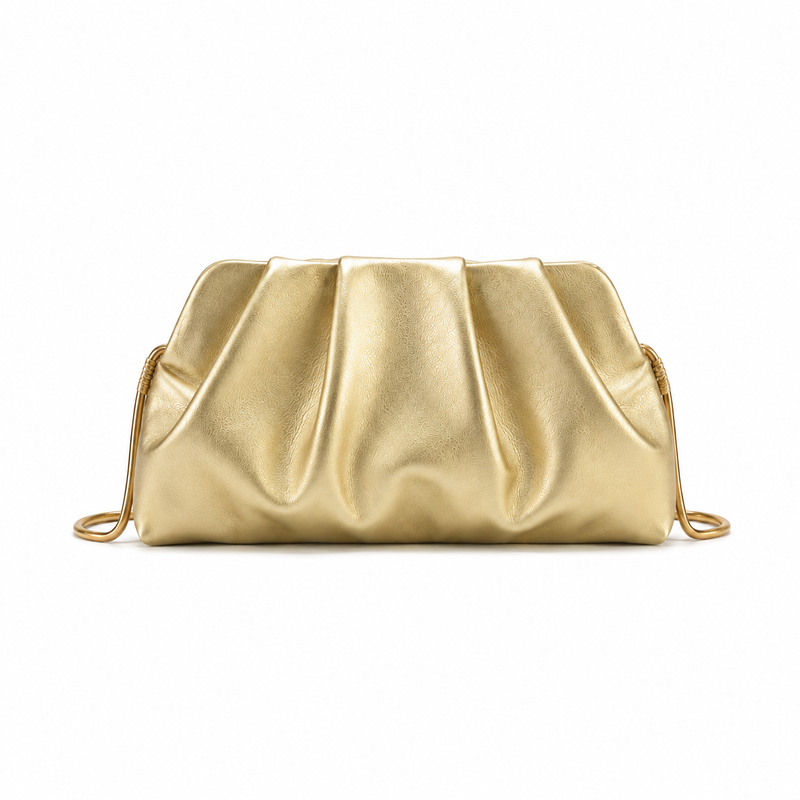 Champagne Gold Ruched Clutch Bag-4