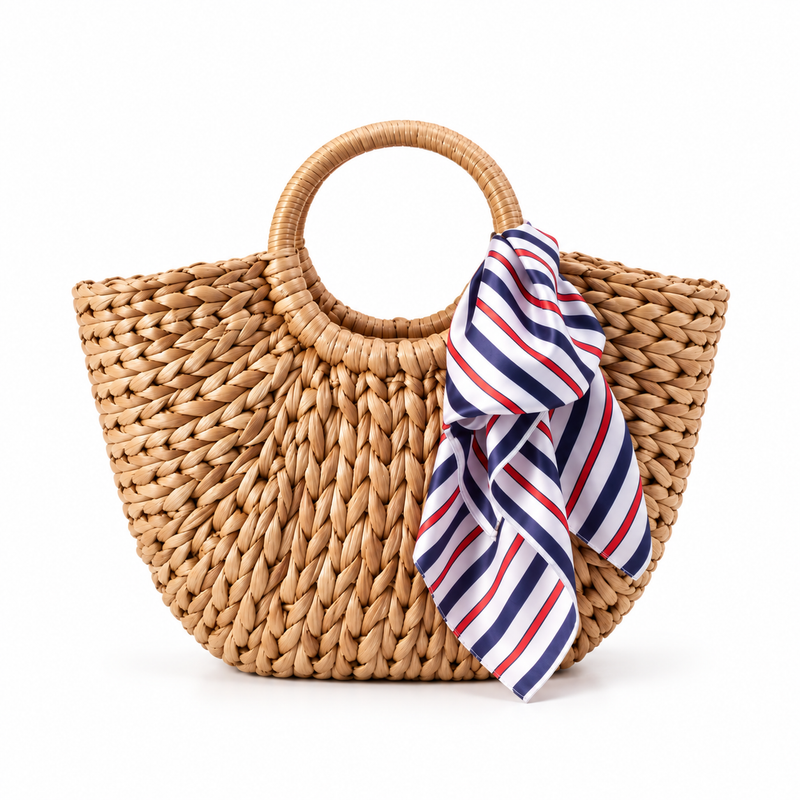 Handwoven Raffia Scarf Summer Tote Bag-4