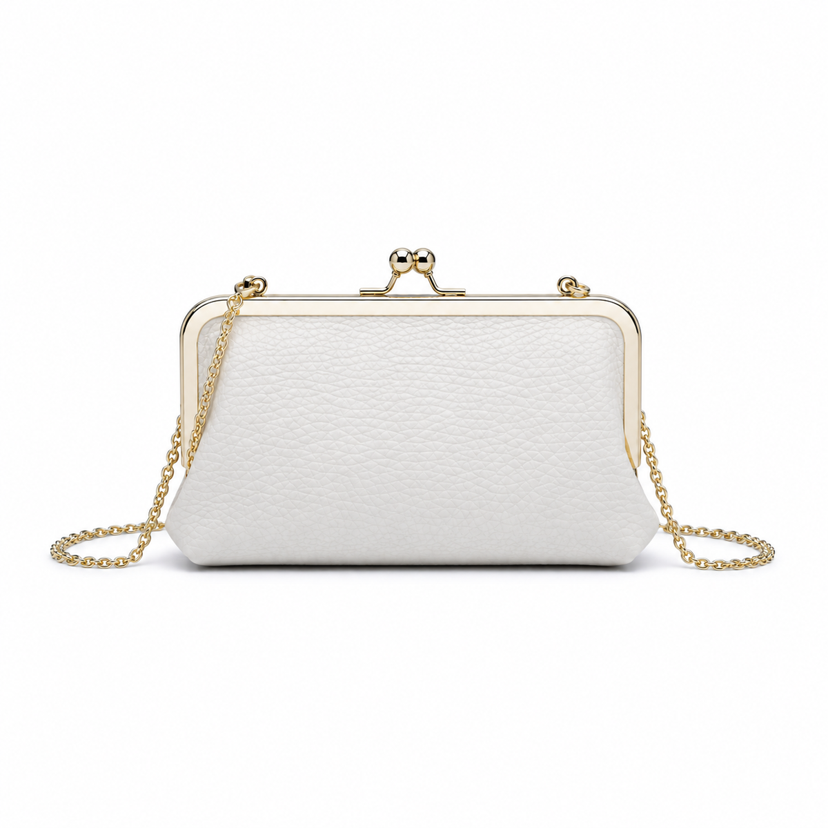 Ivory Pebbled Clutch Bag with Gold Chain-2