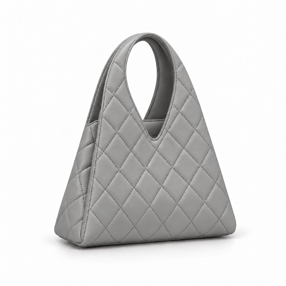 Grey Quilted Diamond-Stitch Handbag-1