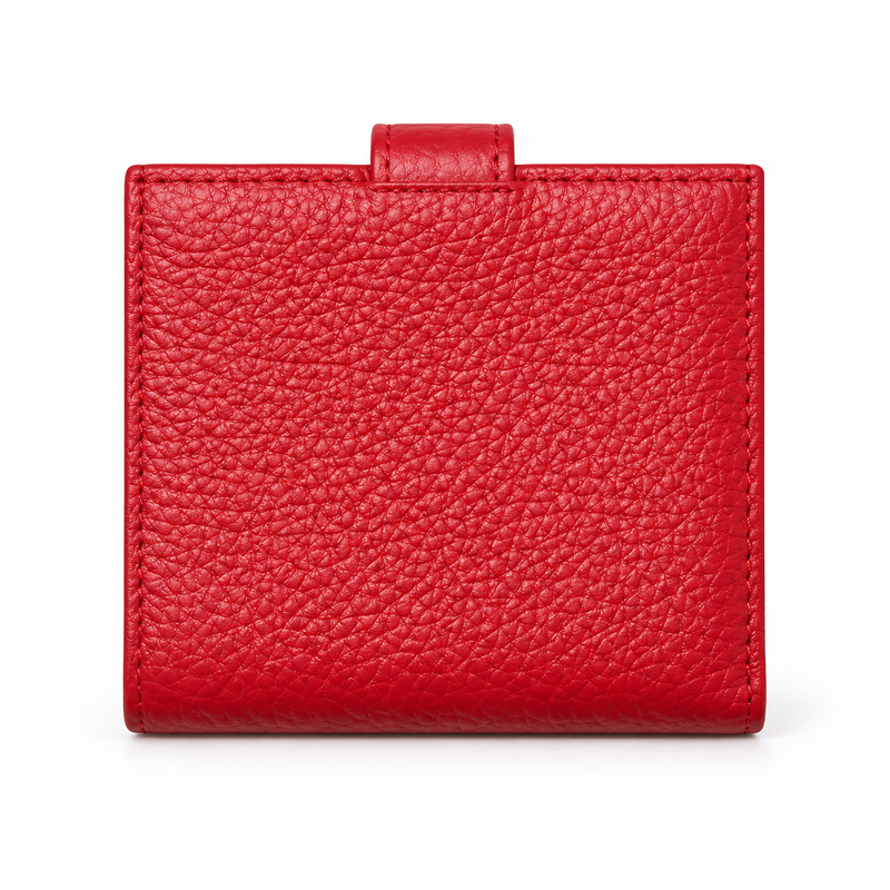 Red Pebbled Wallet With Snap Closure-2