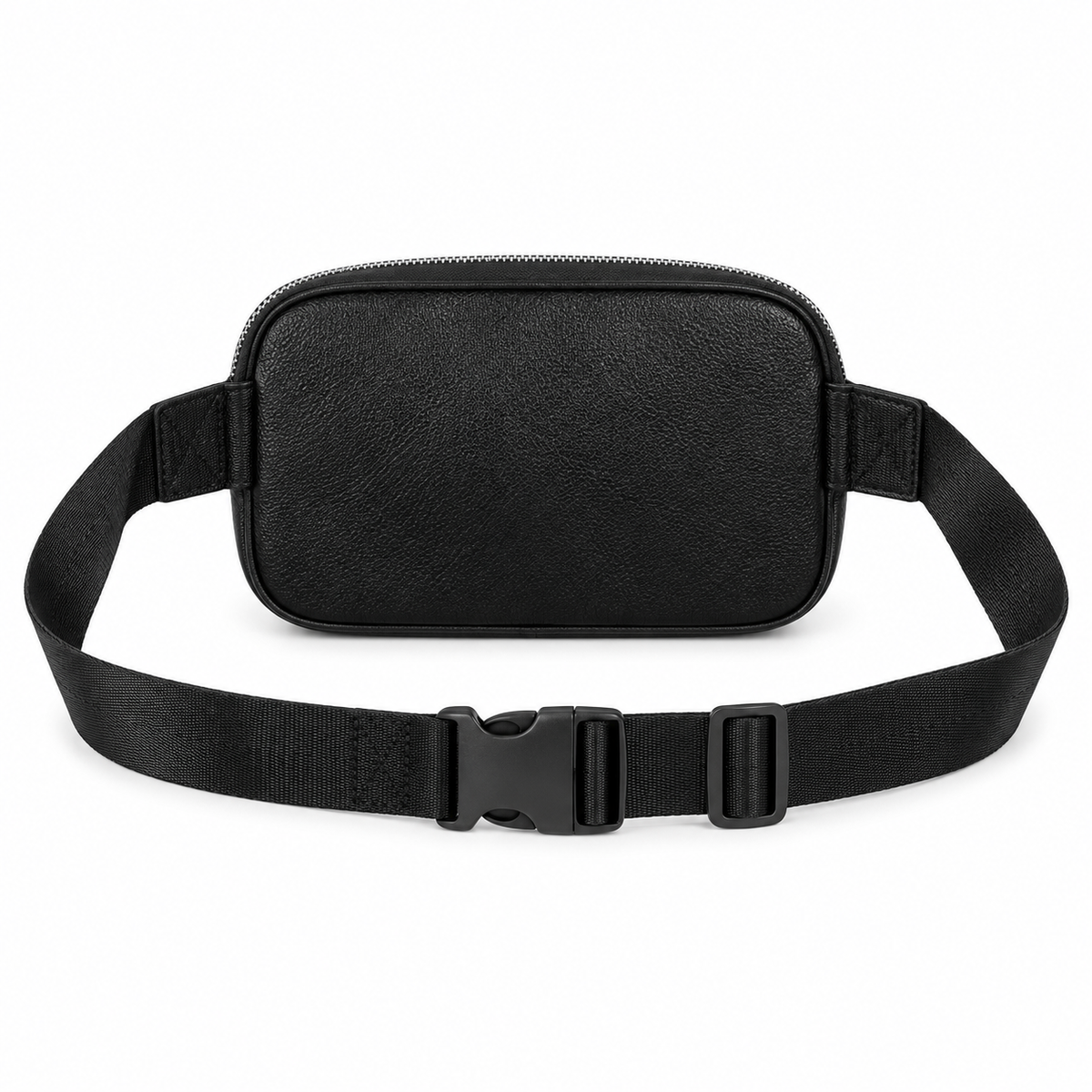 Black Textured Waist Bag With Zippers