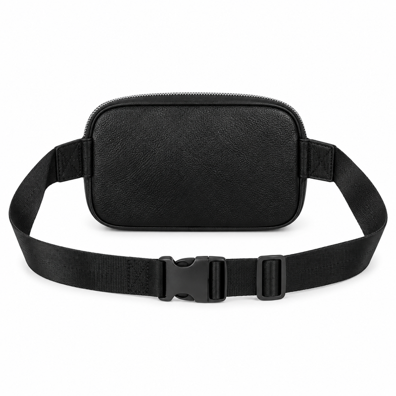 Black Textured Waist Bag With Zippers-2