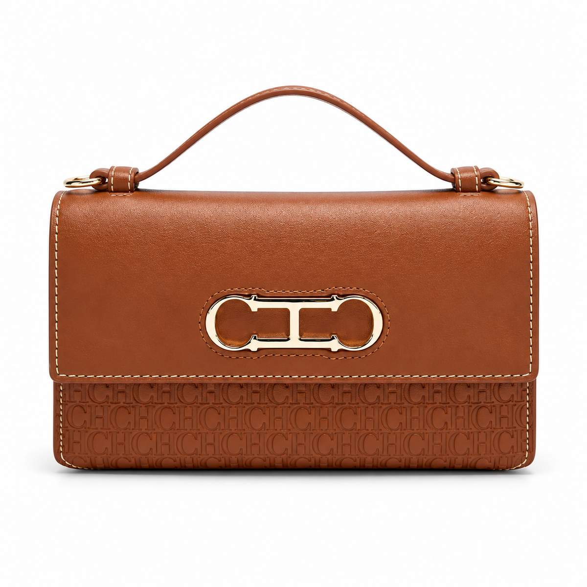 Cognac Brown Embossed Leather Evening Clutch-4