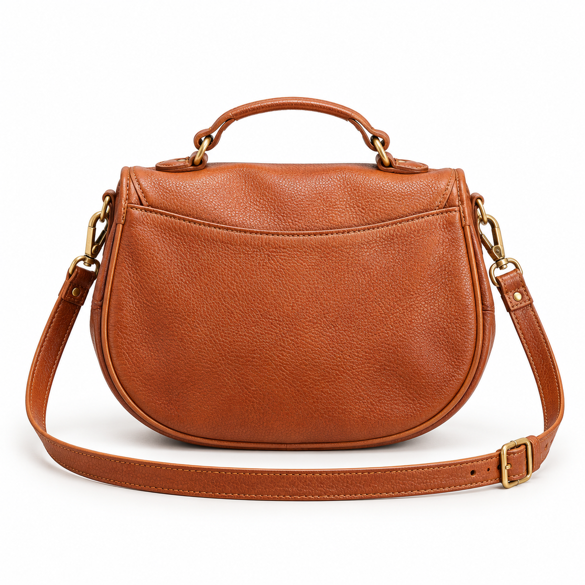 Vintage Caramel Saddle Style Crossbody Handbag-4
