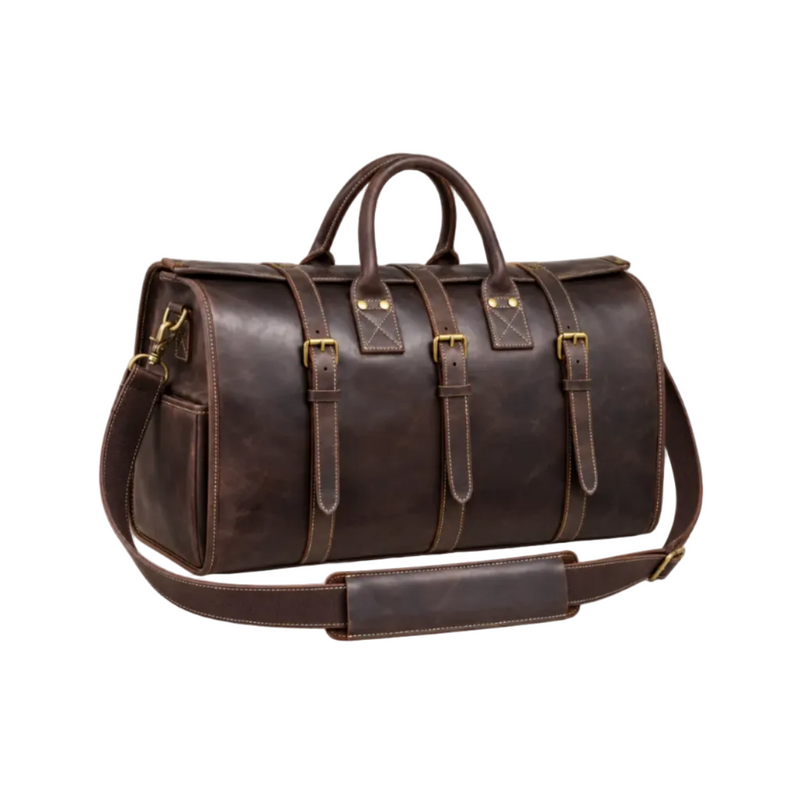 Vintage Brown Triple Buckle Overnight Bag-1