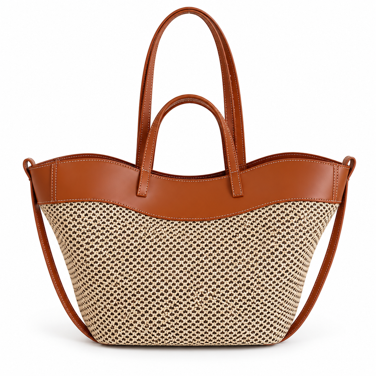 Brown Trim Woven Everyday Tote Bag-4