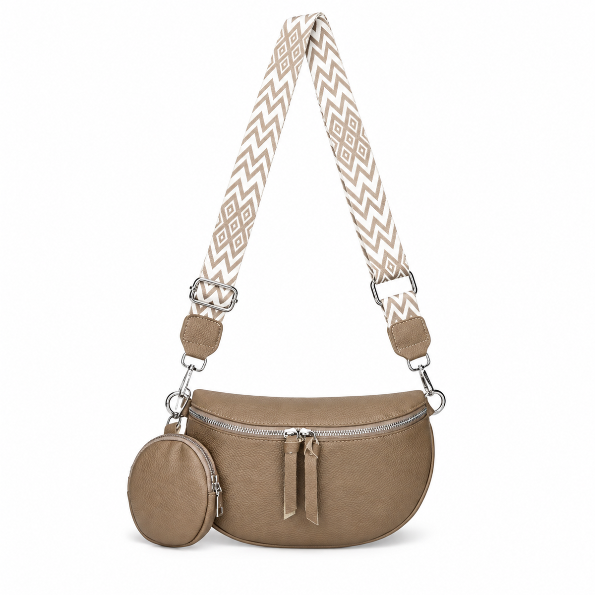 Khaki Crescent Sling Bag With Pouch-4