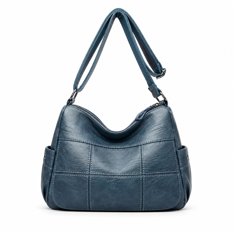 Blue Textured Multi Pocket Crossbody Bag-2