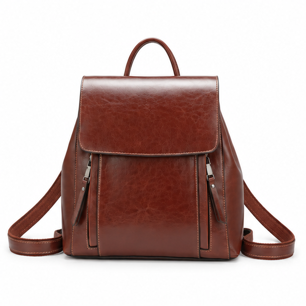 Classic Coffee Leather Adjustable Backpack Handbag-4
