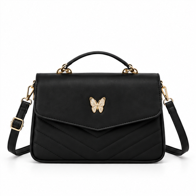Elegant Black Butterfly Quilted Shoulder Handbag-4