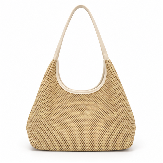 White Woven Raffia Shoulder Hobo Bag-4