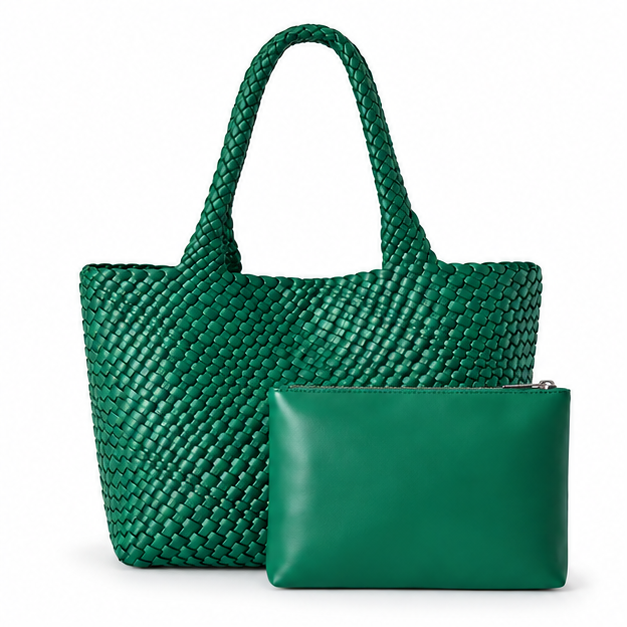 Dark Green Woven Tote Matching Pouch-4