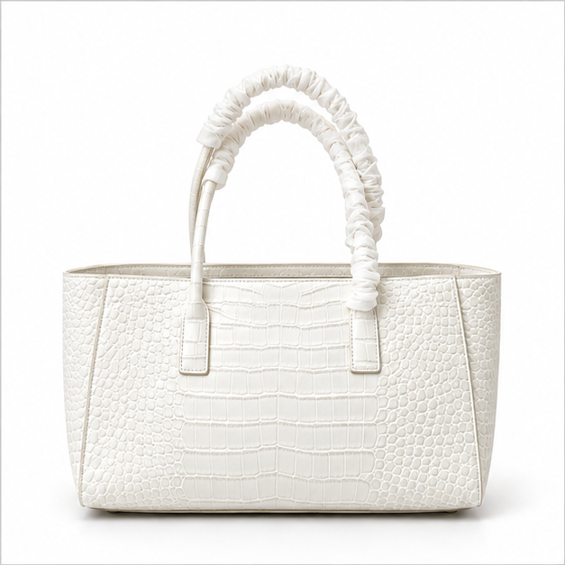 Elegant White Crocodile Embossed Structured Tote-4