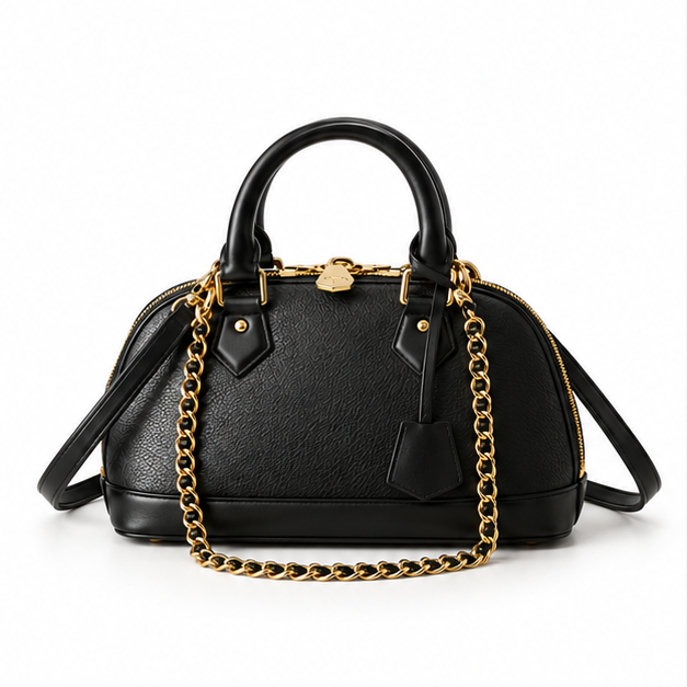 Black Gold Chain Dome Handbag Satchel-4