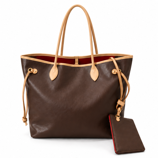 Classic Brown Leather Tote With Pouch-4