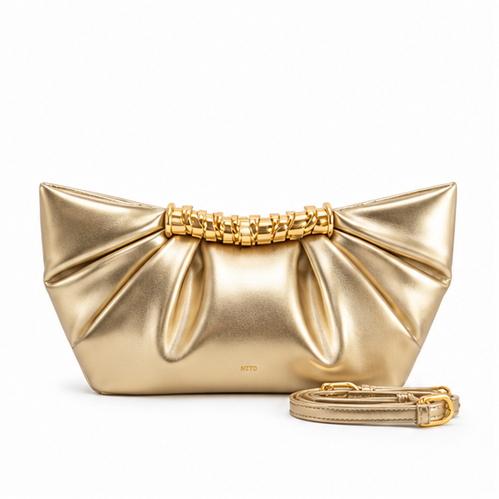 Gold Pleated Elegant Evening Clutch Bag-4