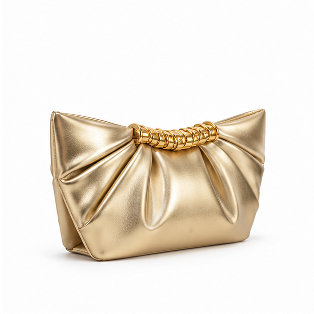 Gold Pleated Elegant Evening Clutch Bag-1