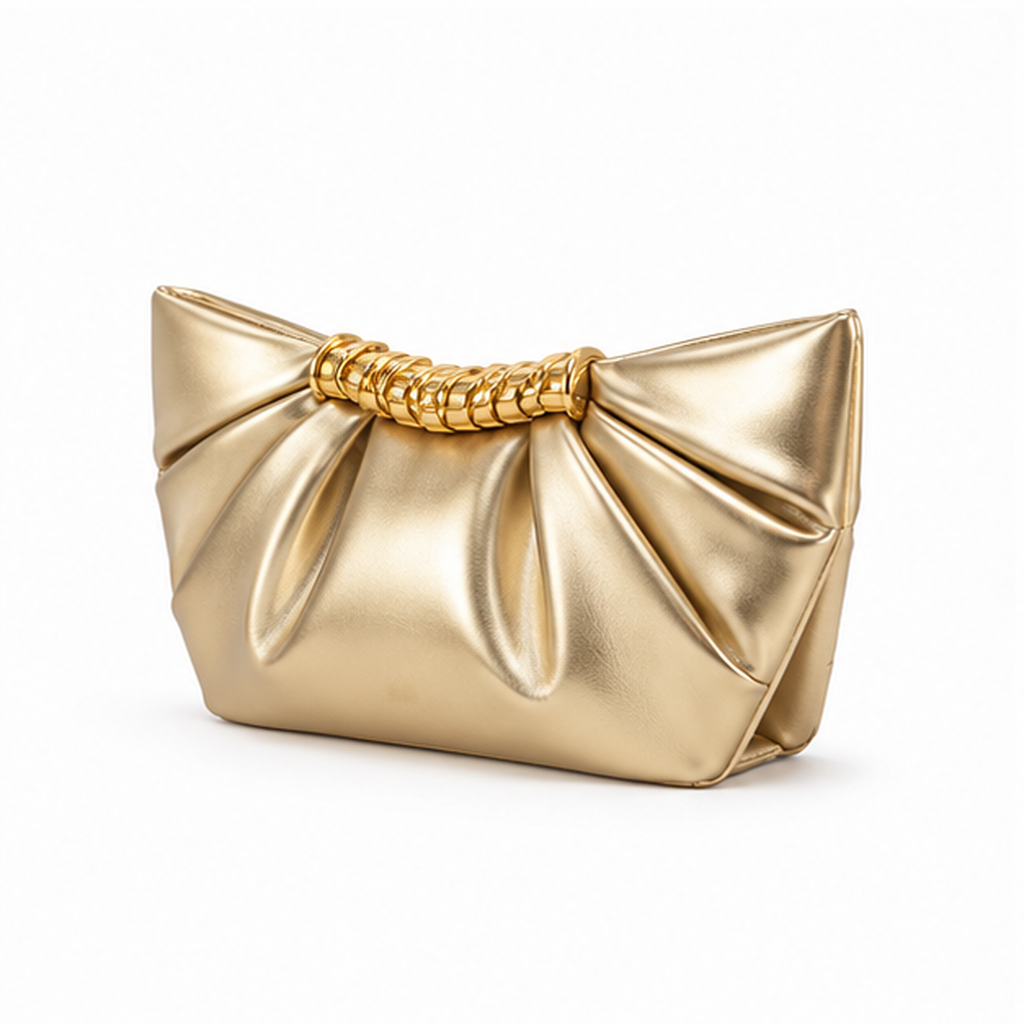 Gold Pleated Elegant Evening Clutch Bag-3